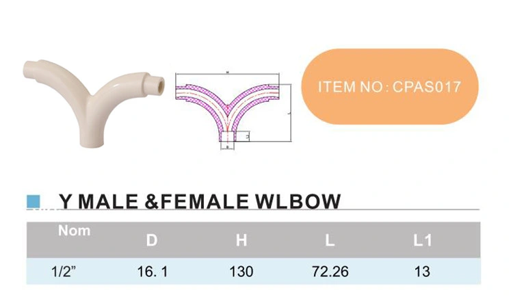 Plastic/CPVC ASTM D2846 Fitting Y Male & Female Elbow