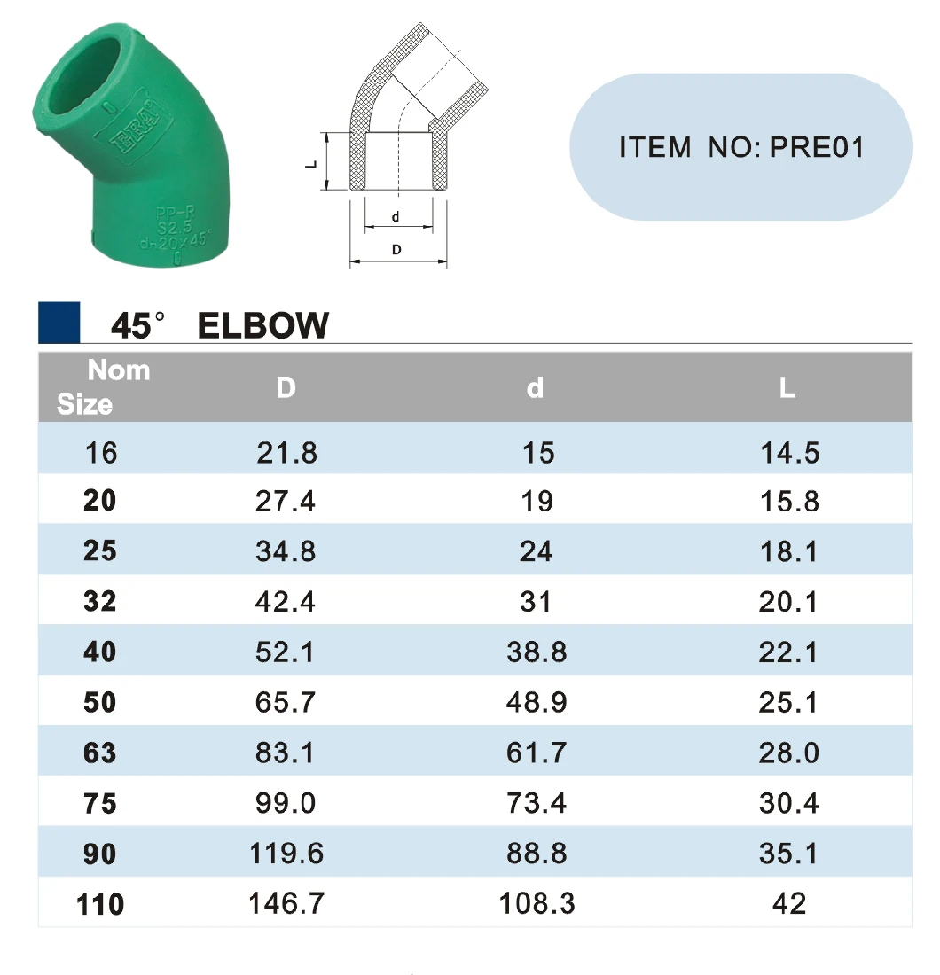 Era Piping Systems PPR Pipe Fitting 45° Elbow (DIN8077/8088)