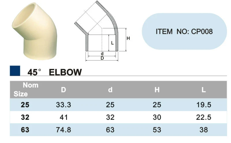 Era CPVC DIN Standard Fitting 45 Degree Elbow