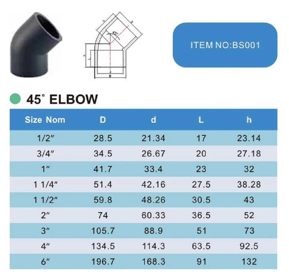 Era Plastic PVC Pipe Fitting/Joint BS4346 45 Degree Elbow/Bend with Kitemark Certificate