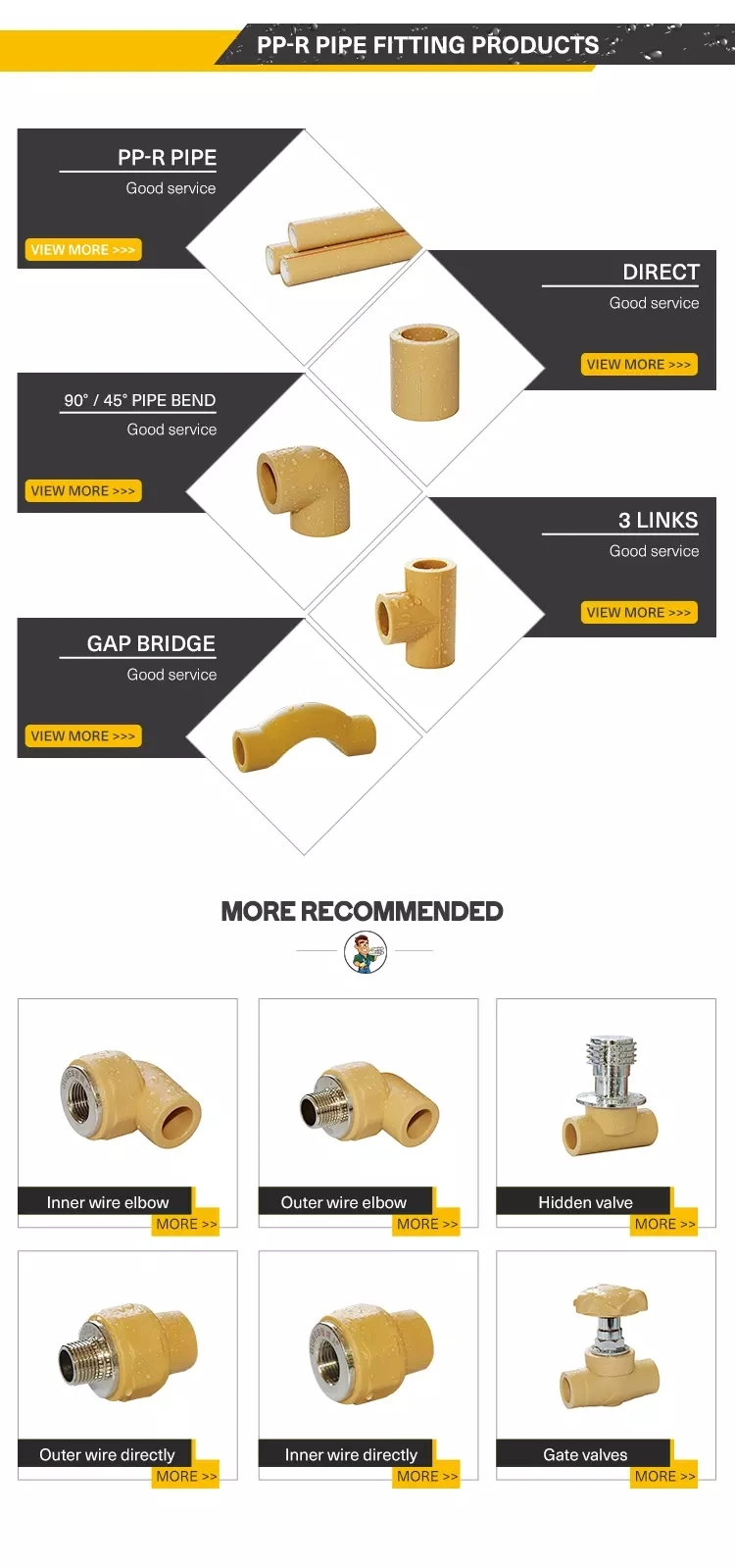 Jubo Full Size PPR Fittings PPR Union Combination Pipe Accessories All Types of PPR Pipe Fittings