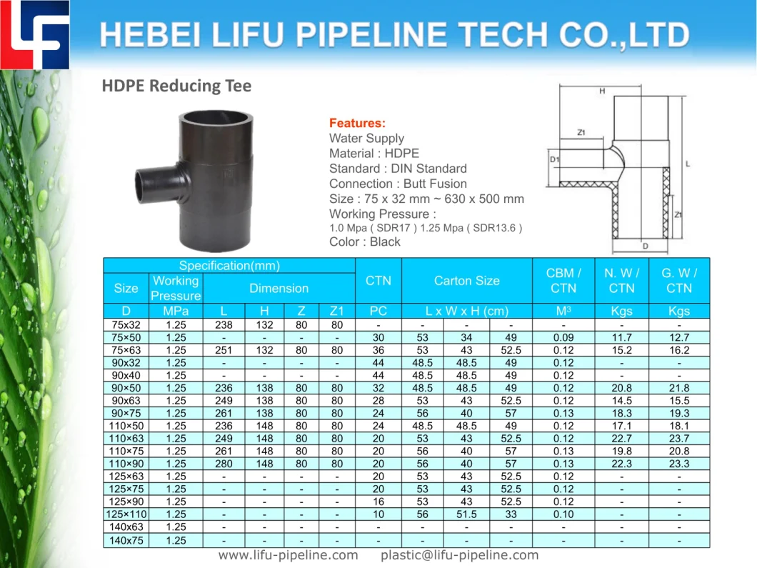 High Quality Large Diameter Plastic Pipe Fittings HDPE100 Pipe Tee and Fittings HDPE Butt Fusion Pipe Fittings for Water Supply DIN Standard SDR11 SDR13.6 SDR17