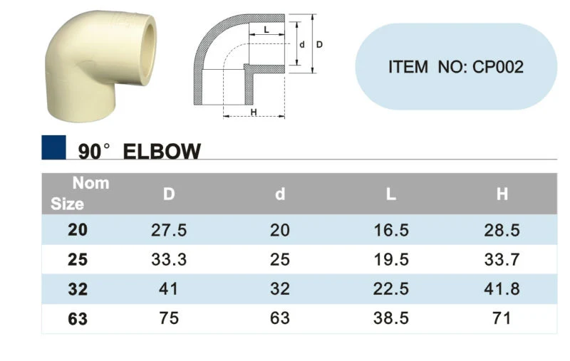 CPVC DIN Standard Pipe Fitting 90d Elbow