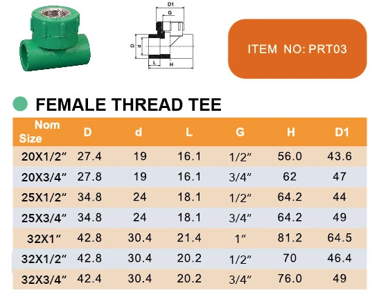 Era Piping Systems PPR Pipe Fittings Female Thread Tee DIN8077/8088 Dvgw