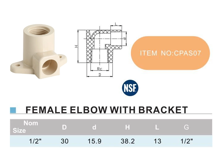 Era CPVC Pipe Fitting, Female Elbow with Bracket Cts (ASTM 2846) NSF-Pw & Upc