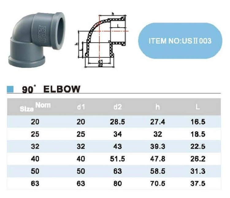 UPVC DIN Standard Pressure Pipe Fitting 90d Elbow