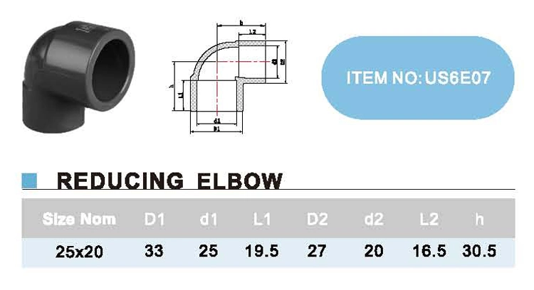 Era UPVC Water Supply Pipes Fittings Reducing 90 Degree Elbow with Dvgw