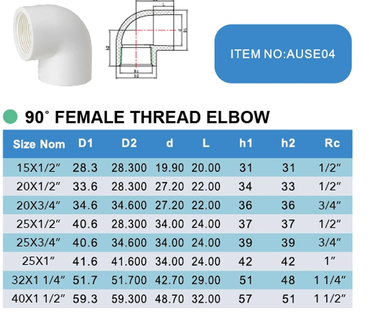 Era Piping Systems, PVC Pipe Fitting 90° Female Thread Elbow (AS/NZS1477) Watermark