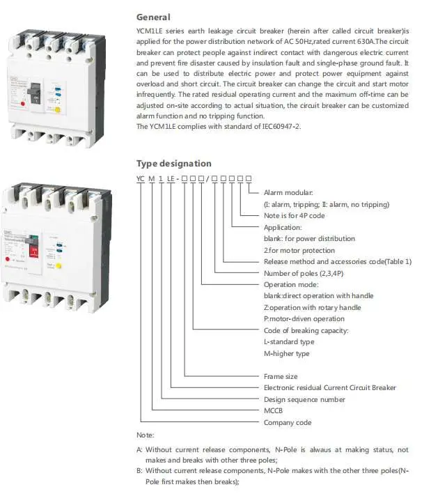 Ycm1le-2p, 3p, 4p Molded Case Circuit Breaker (hyundai MCCB breakers)