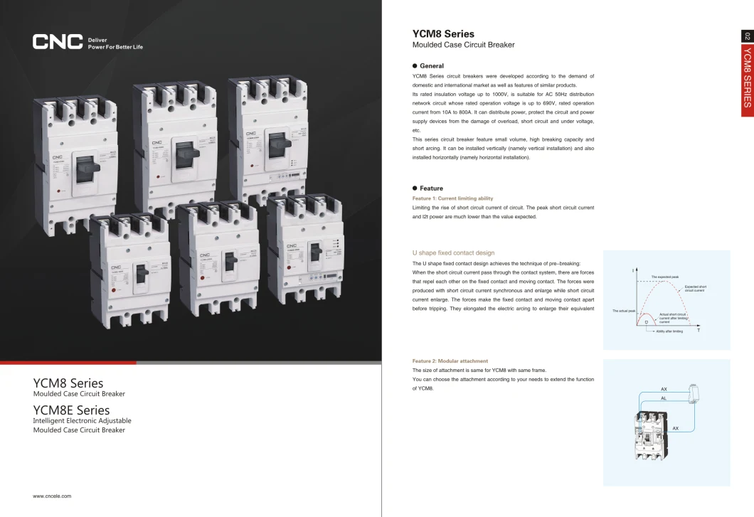 Ycm8 Current Adjustable Moulded Case 250A 160A 125A 100 AMP Smart Circuit Breakers Electronic Adjustable MCCB