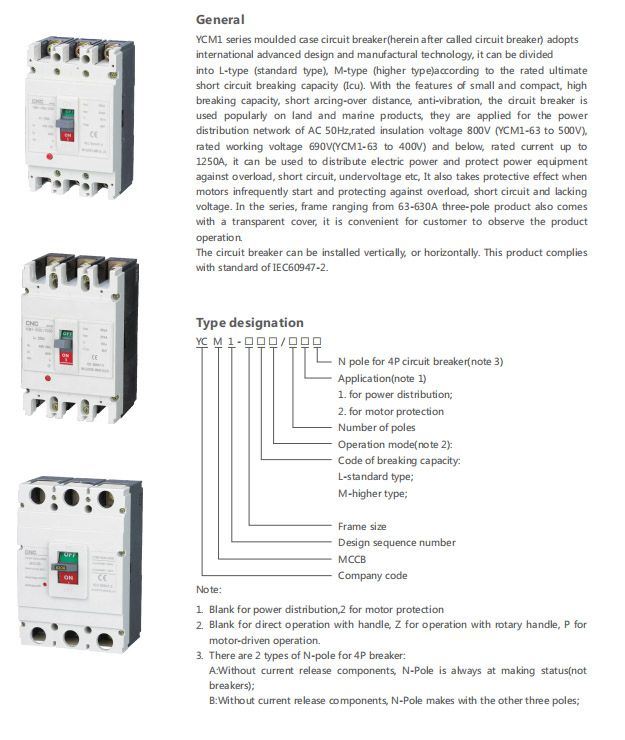 Ycm1-2p, 3p, 4p Molded Case Circuit Breaker (hyundai MCCB breakers)