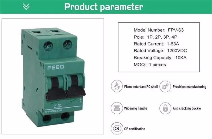 Photovoltaic Single Phase MCB 1 Pole DC Circuit Breaker