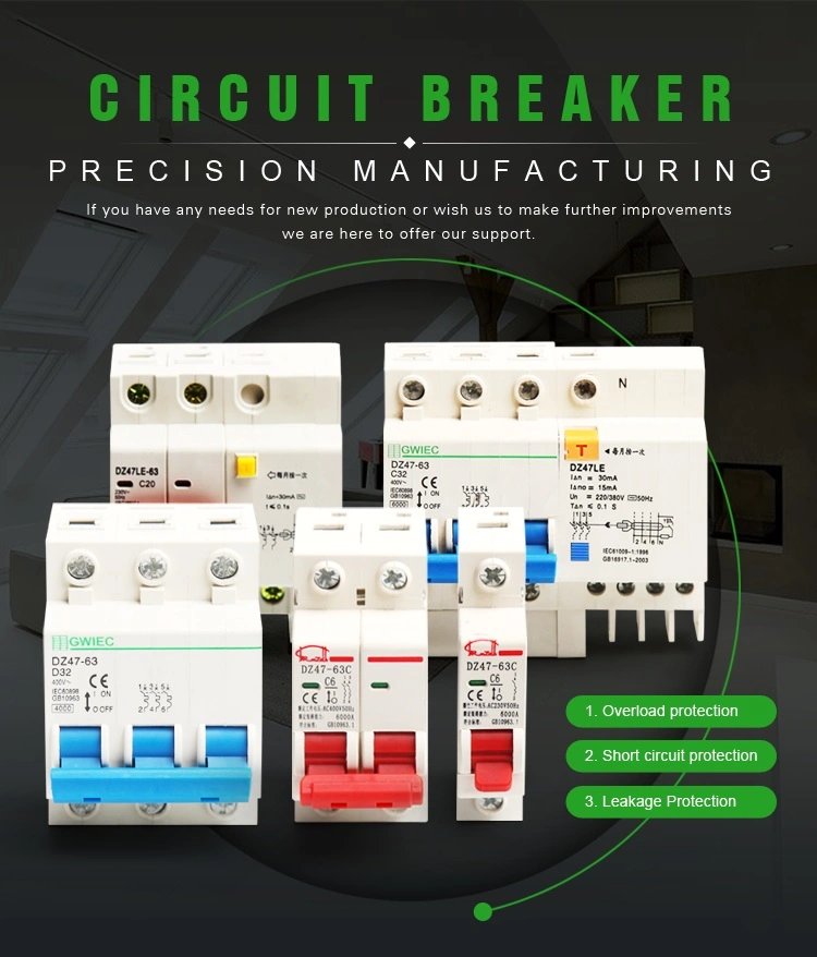 1p 2p 4p RCCB Electronic Residual Circuit Breaker 20A Gwiec Dz47le-63