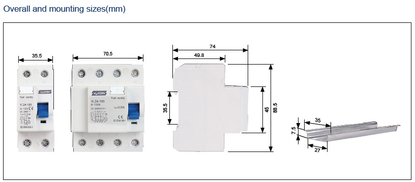 House Using Vl24-100 AC Type 16A 20A 25A 32A 40A 50A 63A 80A RCCB 100 AMP Circuit Breakers