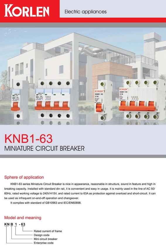 High Breaking Capacity Mini Circuit Breaker MCB Knb1-63-2000 C32 with Ce, CB, Semko