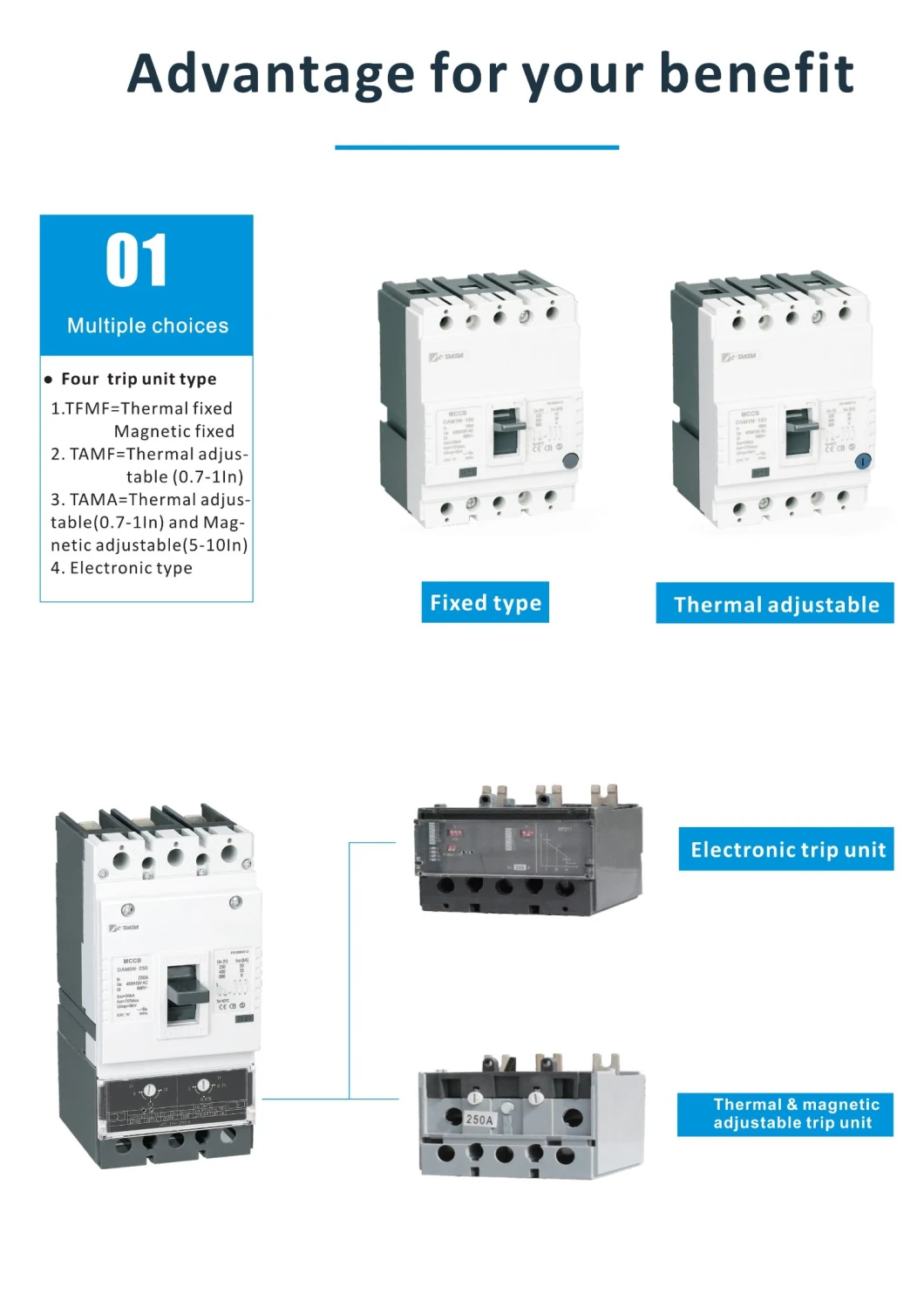 Dam1-630 3p Thermal Adjustable Molded Case Circuit Breaker MCCB