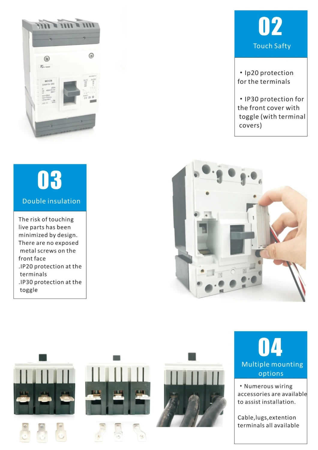 Dam1-630 3p Thermal Adjustable Molded Case Circuit Breaker MCCB