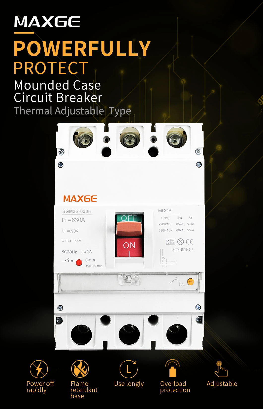 Sgm3s-160 50ka 25A 3p 4p Moulded Case Circuit Breaker MCCB
