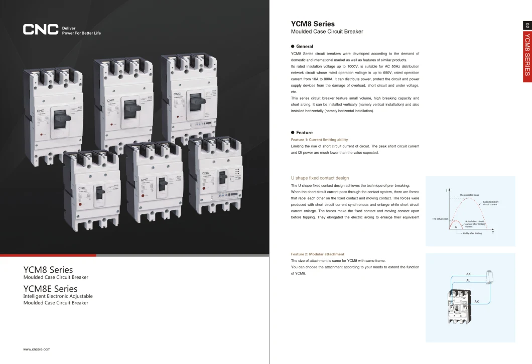 Ycm8 Plastic Case Circuit Breaker 100/125/160A/630A High Quality Adjustable Molded Case Circuit Breaker