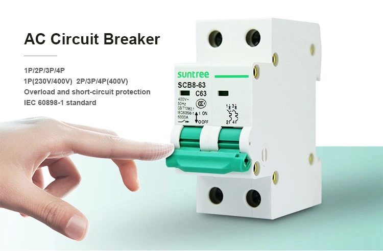 Suntree AC Breaker Single Phase 230V, 3 Phase 400V, 6 to 63A Miniature Circuit Breaker