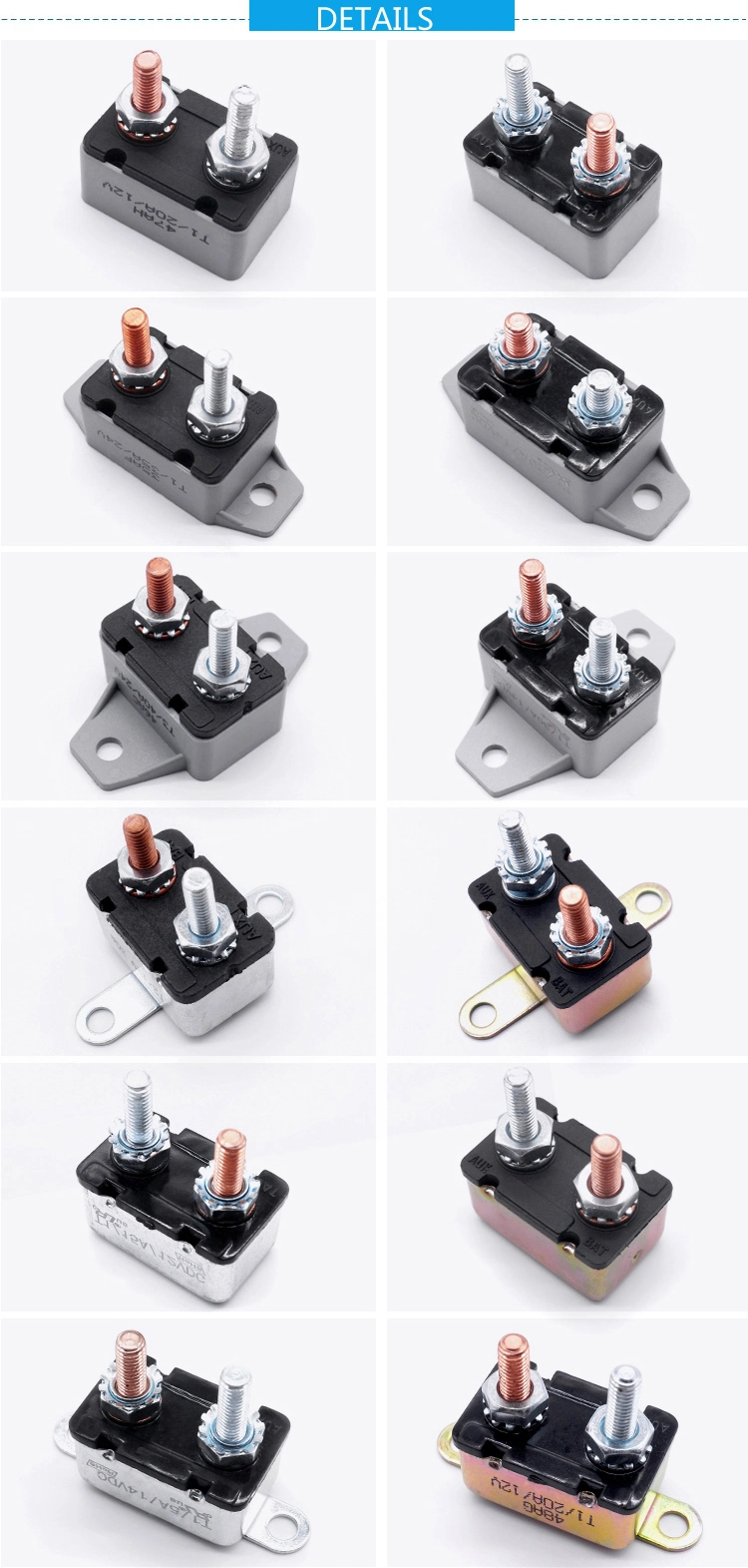 Plastic Type 250V 10A 20A 30A 40A 50A Automatic or Manual Reset Circuit Breaker with Stud