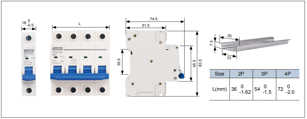 1p 2p 3p 4p Miniature Circuit Breakers with Overload and Short Circuit Protection