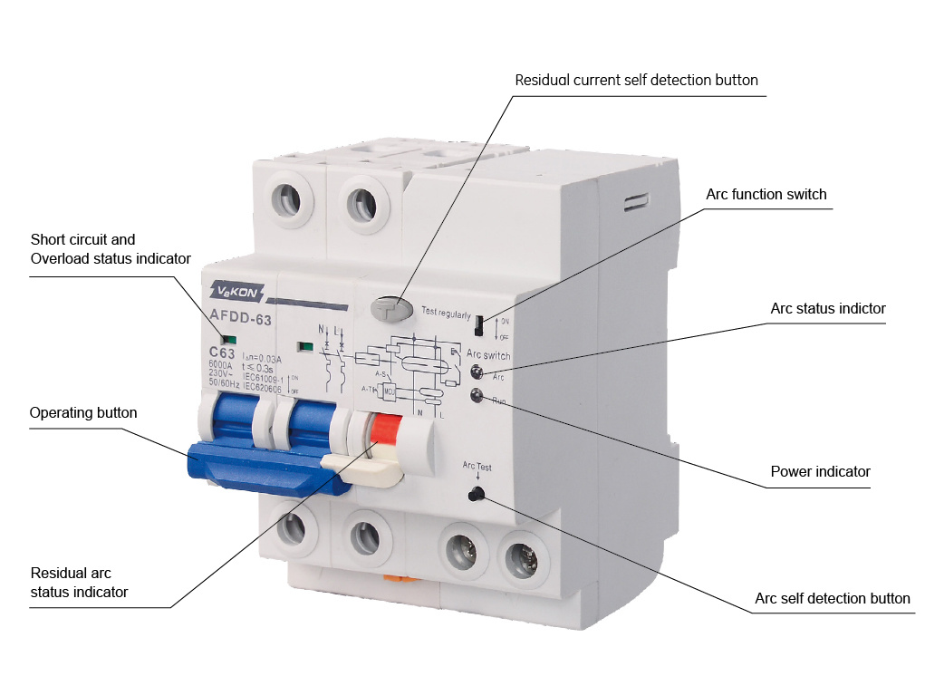 10A 16A 20A 32A 40A 63A Europe Market 6ka Afdd Untis Arc Fault Circuit Breaker