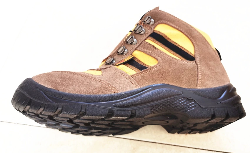 Cow Suede Leather Safety Shoes, MID-Cut Shoes, Injected PU Sole Shoes