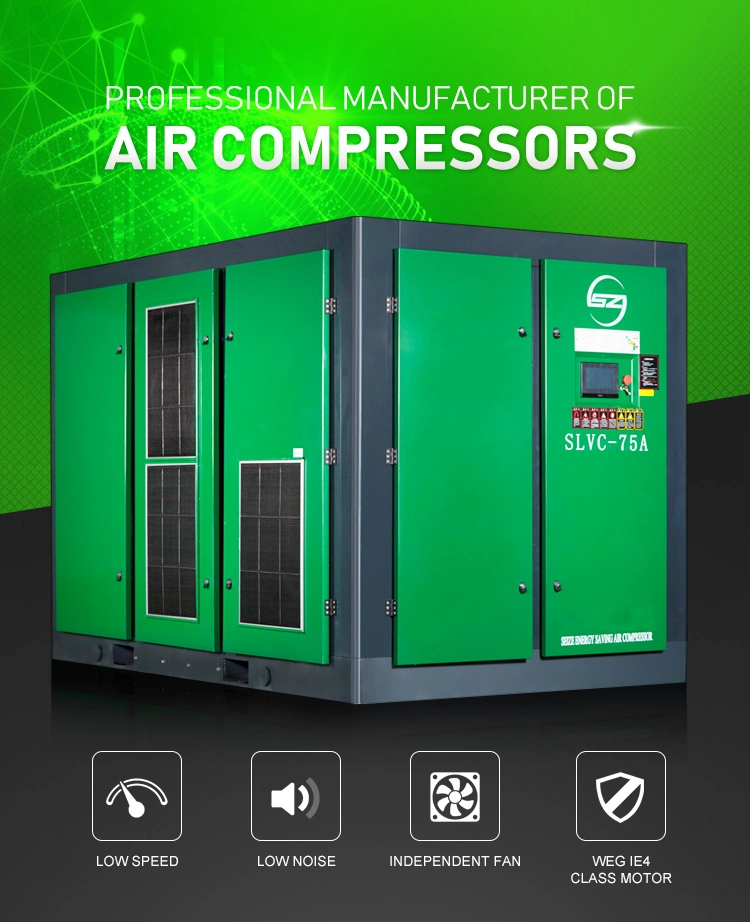 Best Sell 100HP 75kw Seize Permanent Magnet VSD Screw Air Compressor with Inverter 75kw