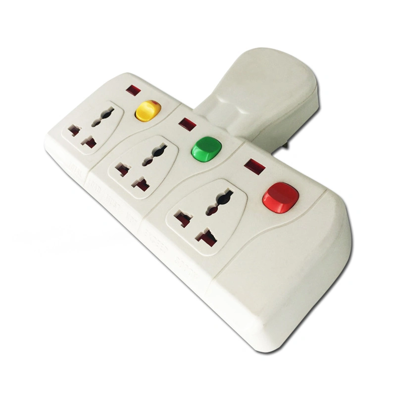 T-Type Connector 3way Multi Socket with Colorful Switch and Light Socket Outlet