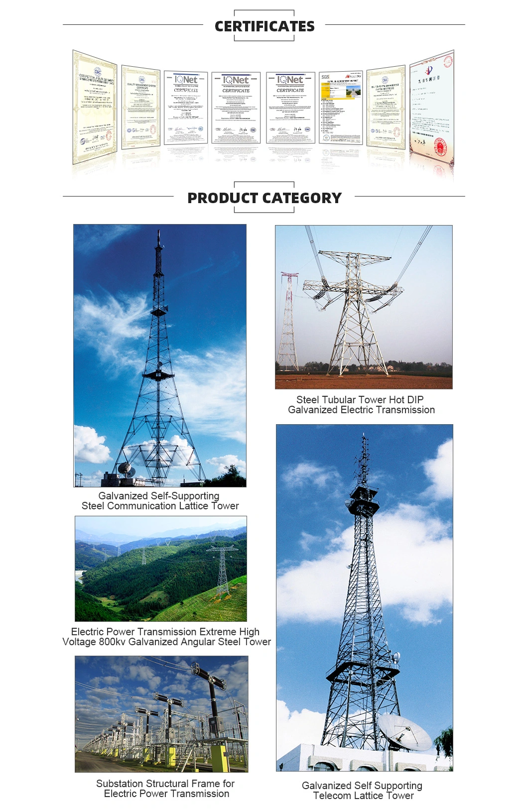 Double Circuit Multi-Terminal DC Angle Steel Electric Power Transmission Line Steel Pole Towers
