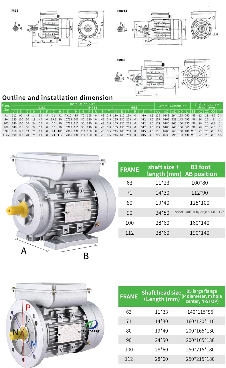 Gphq Ml 0.55kw Single Phase AC Electrical Motor Single Phase 2HP Electric Motor