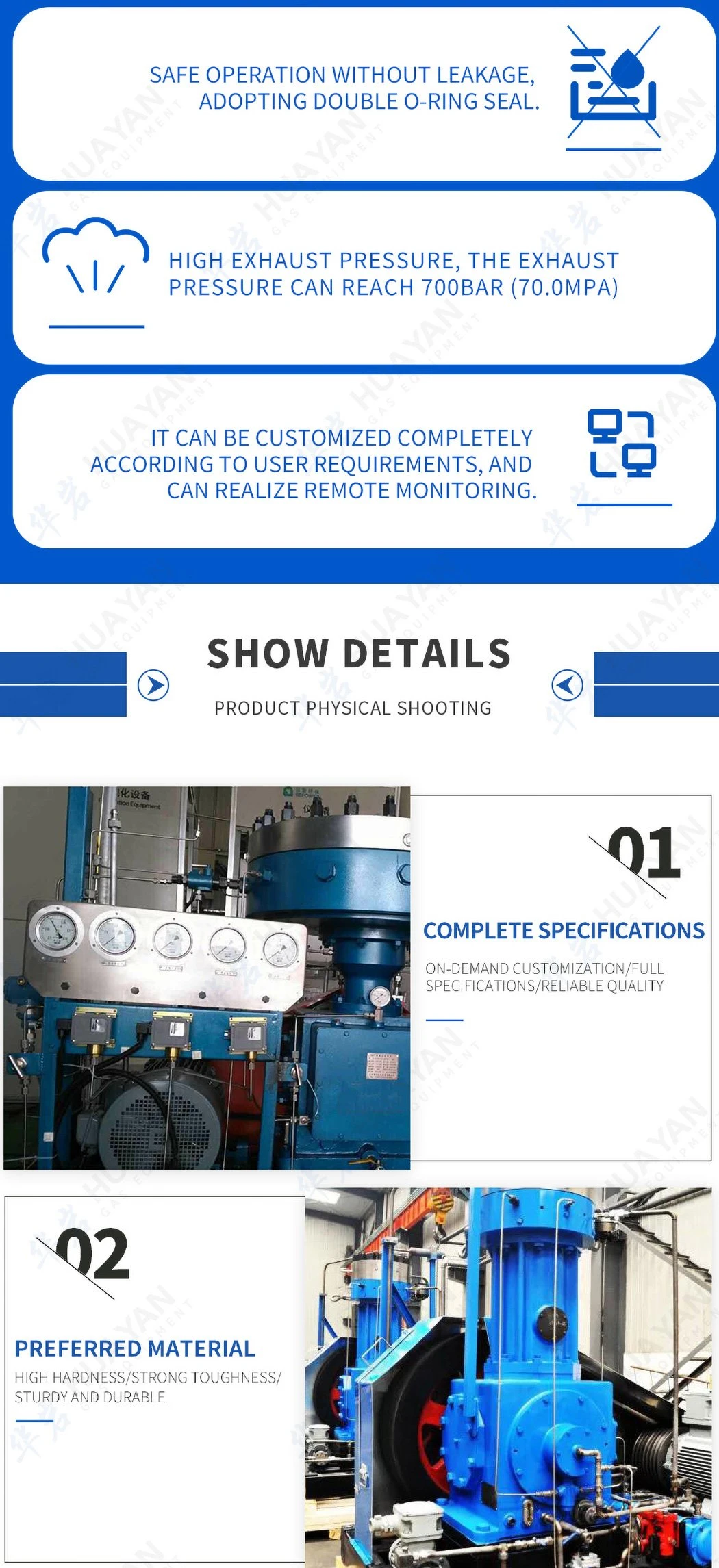 Low Noise Heave Duty Nature Gas Piston Compressor with PLC System