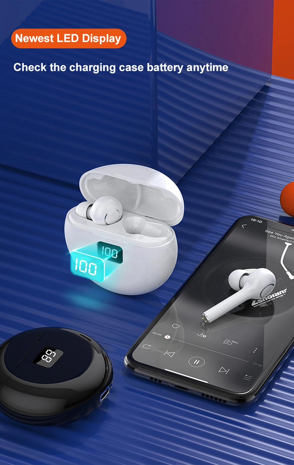 Tw13 Wireless Bluetooth 5.0 Headset Sports HiFi Digital Display Noise Reduction Ear Hanging Headphones Earbuds Earphone