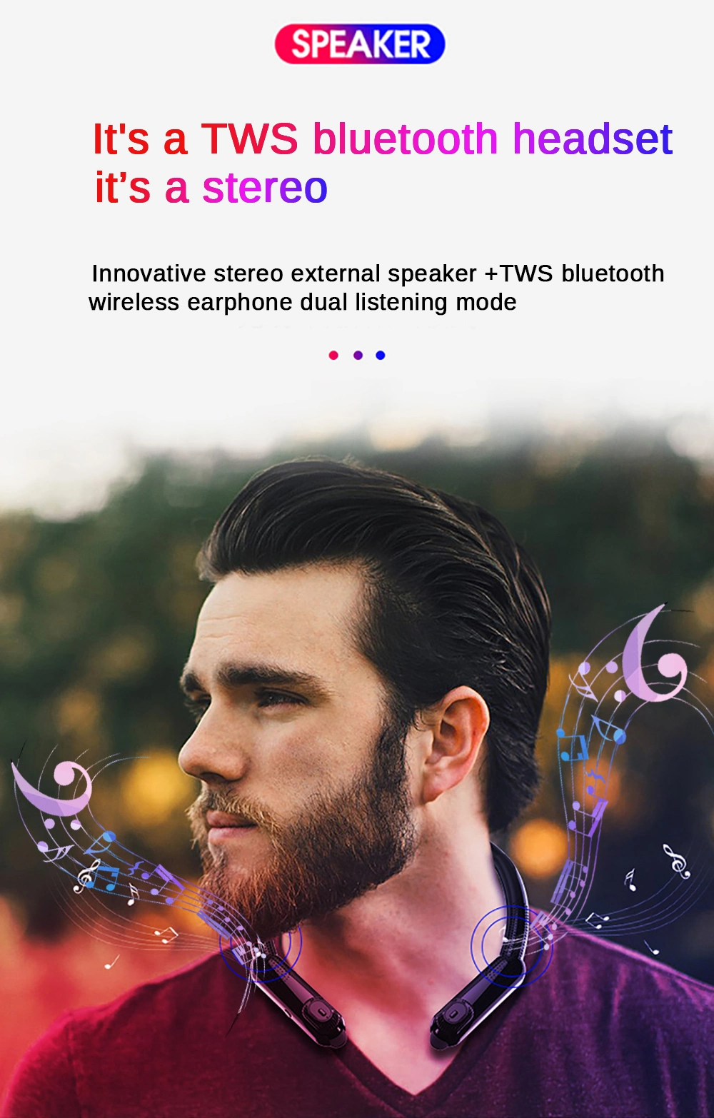 Tws Bluetooth Earphones Sport HiFi Wireless Headphones Noise Cancelling Game Headset (including Portable Neck Radio)