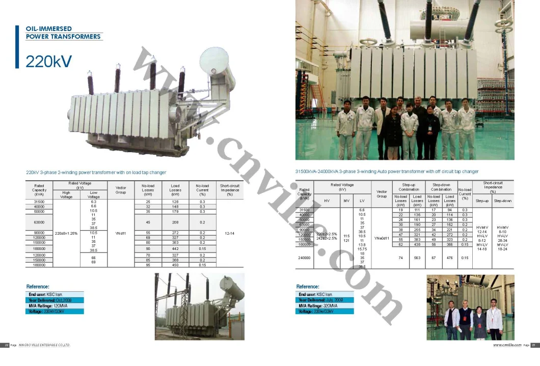 220kv Power Transmission/Distribution Transformer Low Noise Oil Immersed Power Transformer