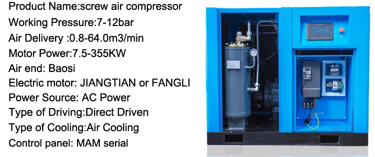 55kw 75HP 7/8/10/13bar Low Noise Permanent Magnet Inverter Screw Compressor for Pneumatic Tools