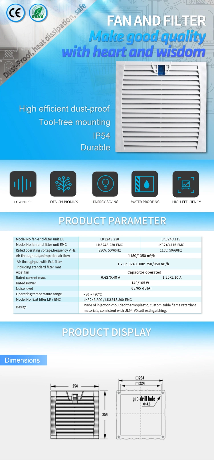New Series Ventilation Filter with Fan EMC Motor, Energy-Saving, High-Equality Lk3243