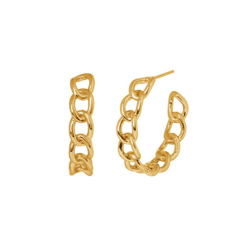 925 Sterling Silver Stud Earrings 18K Gold Plated Tempest Gold Chain Link Hoop Earrings