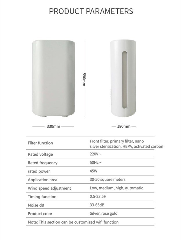 OEM Manufacturer Low Noise Negative Ion Air Purifier Low Price From Factory