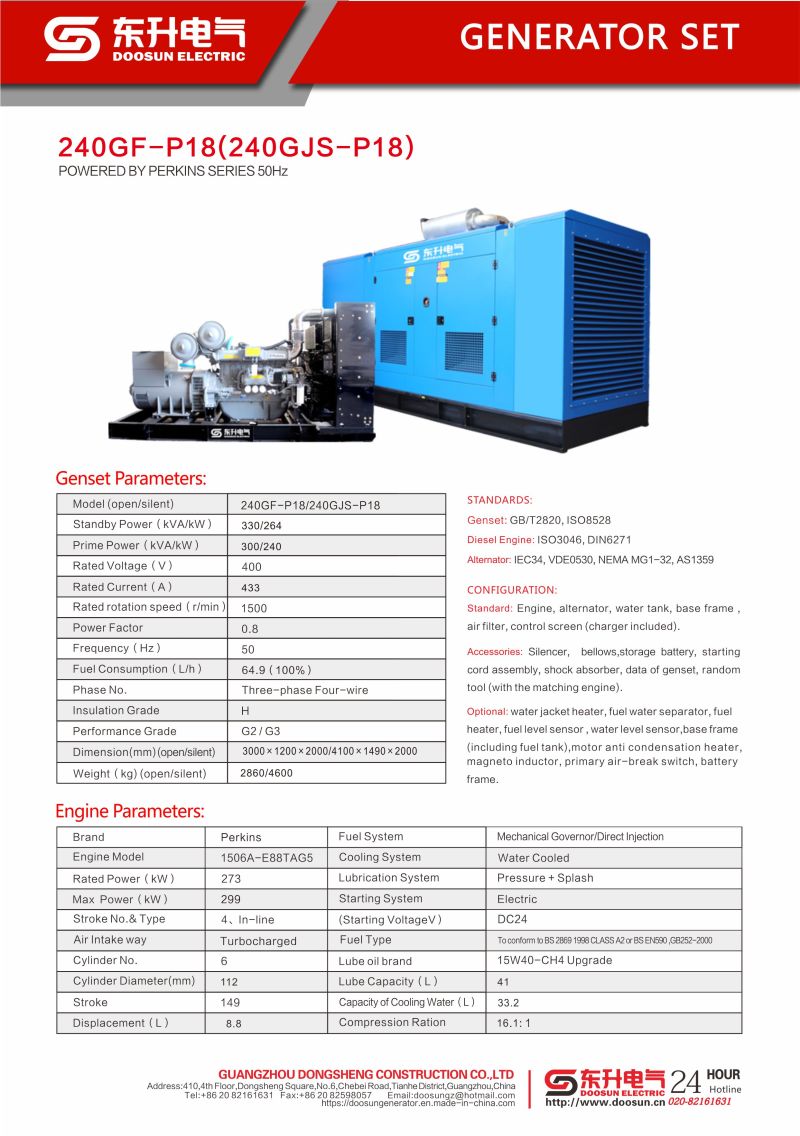 10~1500kVA Perkins Diesel Engine Generator and Soundproof Electric Power Silent Diesel Generator Type Electric Power with Ce/ISO
