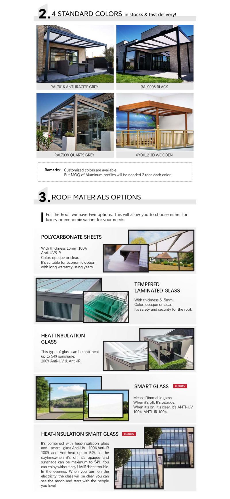 Hot Sale Anti-Noise White Pergola Aluminum Patio Roof Profiles