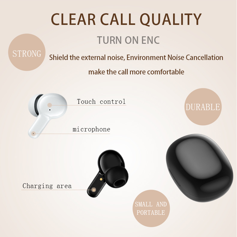Tws Enc Call Earbuds Environment Noise Cancellation Headphone Bluetooth Headset