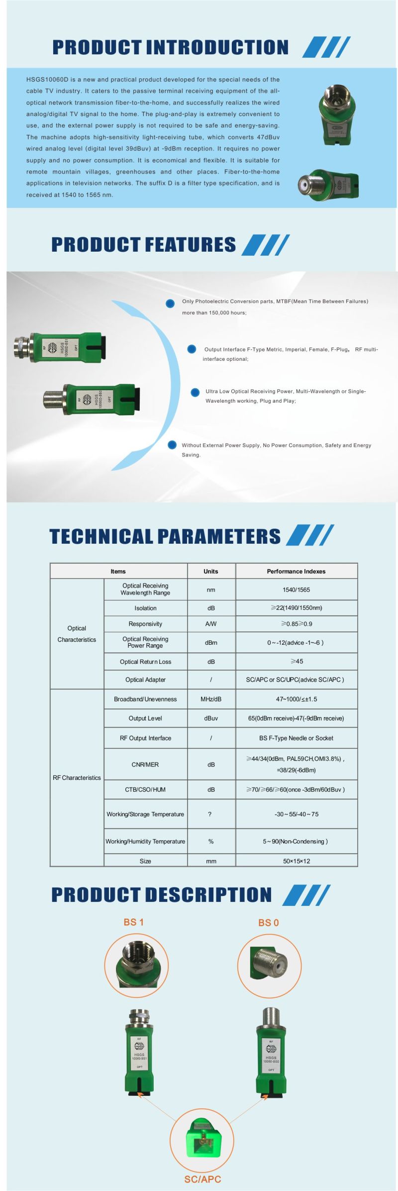 Passive FTTH Optical Receiver with 1550nm Filter