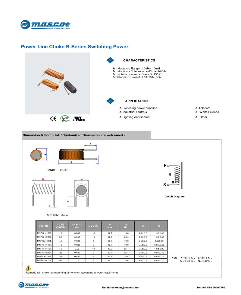 Power Line Choke R-Series Switching Power Inductor