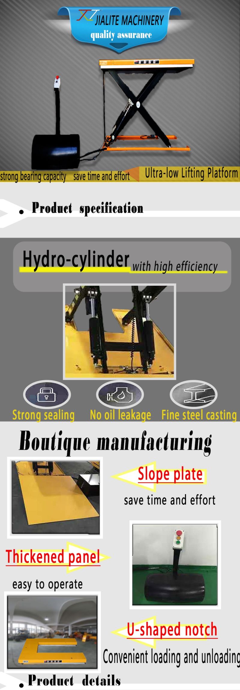 Hydraulic Pump AC Fixed Electric Pallet Truck / Fixed Electric Lifting Plarform