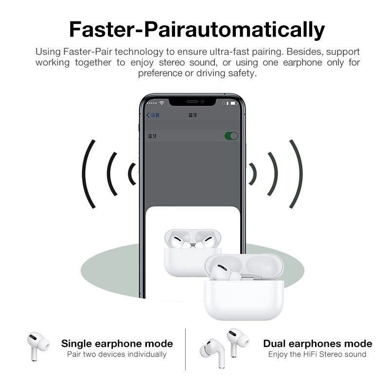 Airpro Noise Cancellation Bass Wireless Earbuds Pop-up Window Bluetooth Headphones