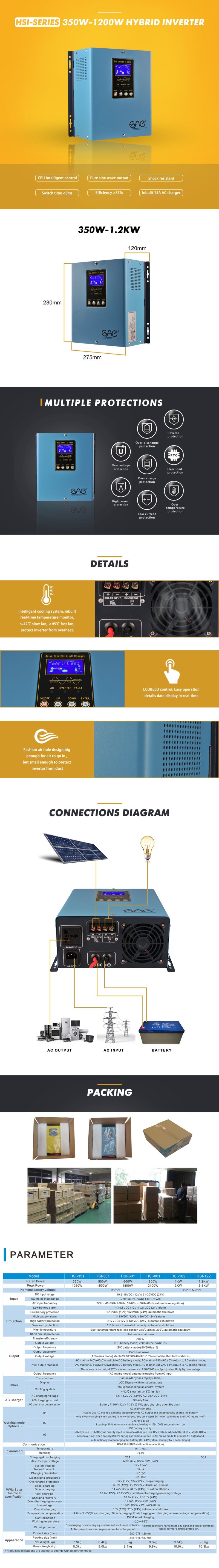 Solar Battery System Hybrid Solar Power Inverter 1kw