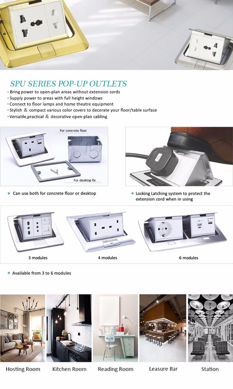 Silver Square Floor Pop up Floor Socket with European Quality