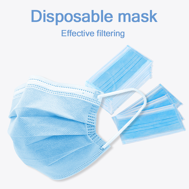 Disposable 3-Layers Filter Blue Dustproof Earloop Non Woven Mouth Face Mask